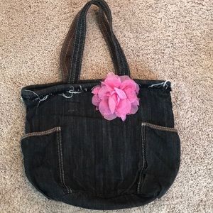 Thirty-one Gifts Large Denim bag Pink Flower Clip